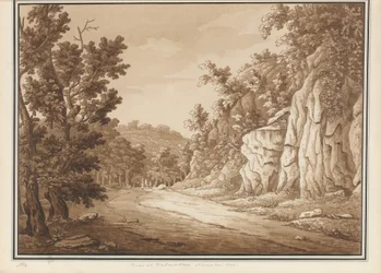Ansicht bei Valmontone, aus einem Band mit 66 Ansichten, die im November 1790 in der Umgebung von Rom und Abruzzen aus der Natur gezeichnet wurden